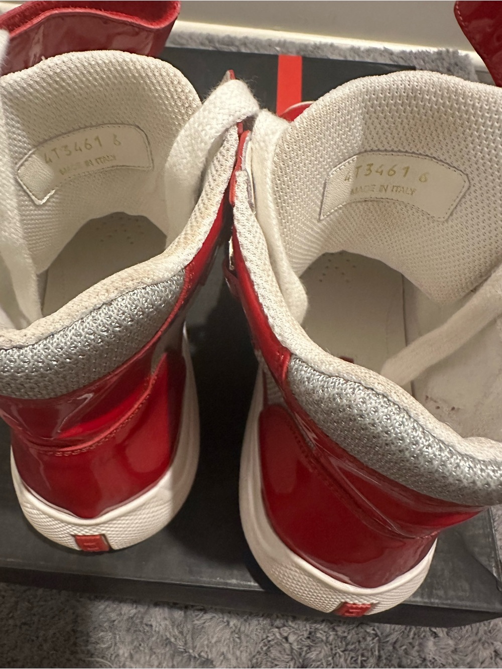 Prada Red and White High-Top Sneakers - Picture 4 of 8